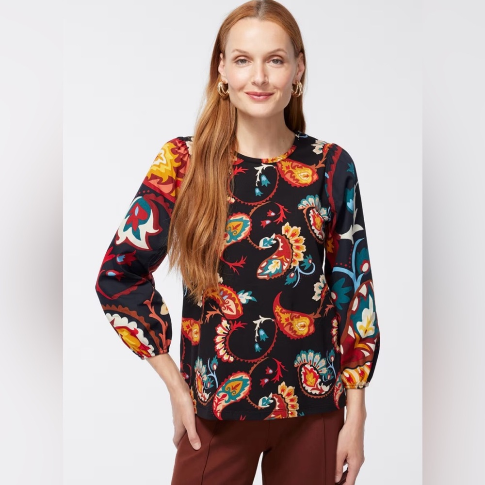 EUC Paisley Puff Sleeve Tee by Chico’s Size Small